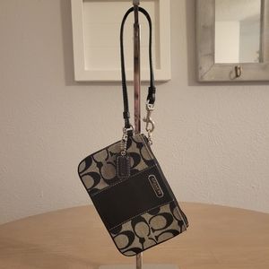 Coach Black Leather Stripe Wristlet